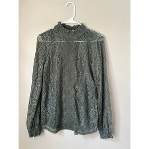Cable & Gauge  Lace Mock Neck Long Sleeve Blouse Women's M Whismical‎ Fairy